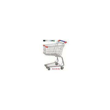 Promotional Chrome Plating Grocery Shopping Trolley 45L With Blue Plastic Handle