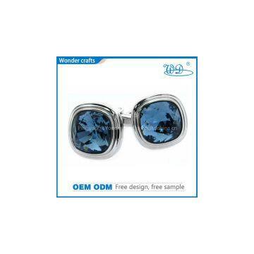 Blue rhinestone zinc alloy silver plating custom cuff link trendy noble decorative jewelry cufflinks