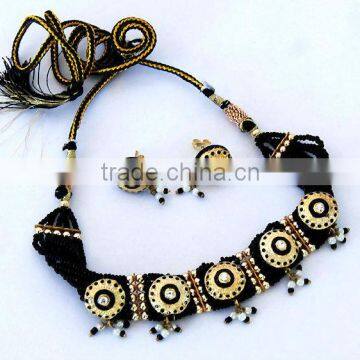 Indian Handmade Black LAKH Necklace Jewelry...