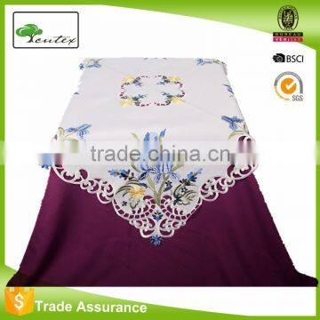 100% polyester wedding orchid embroidered tablecloth with hand cutwork