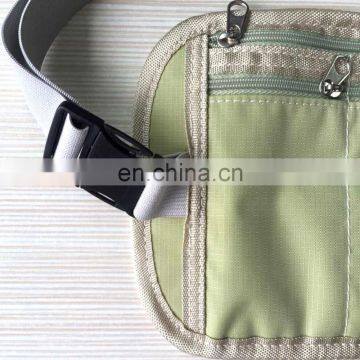 RFID Blocking Three Pocket Beige Color Nylon Passport Holder Belt photo-5