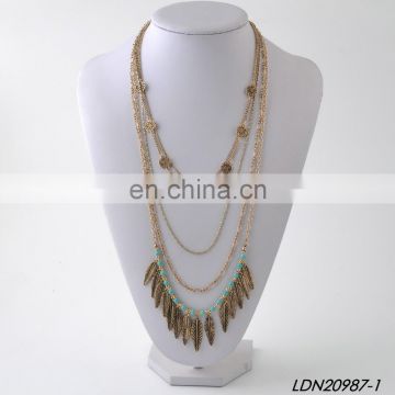 Bohemian layered turquoise and leaves pendant necklace fashion gold necklce and silver necklaces