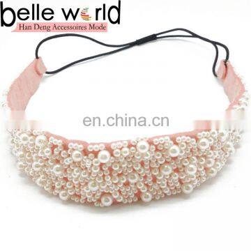 Chinese Handmade Imitation Pearl Wide Pink Headband for Adults