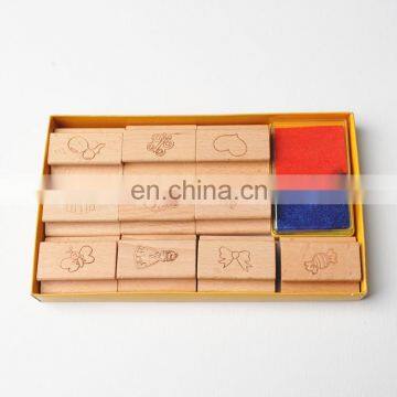 11 Pieces Set Wooden Handle Rubber Sweet Cartoons Kids Stamp Set photo-2