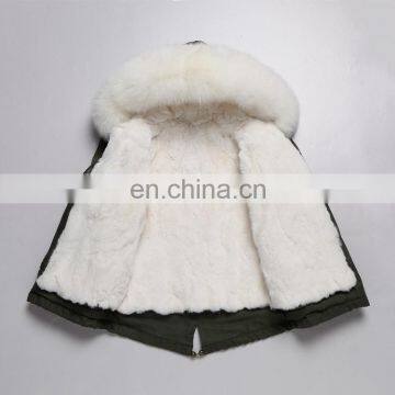 High Quality Wholesale Children Fashionable White Rex Rabbit Fur Lining Winter Coat For Kids