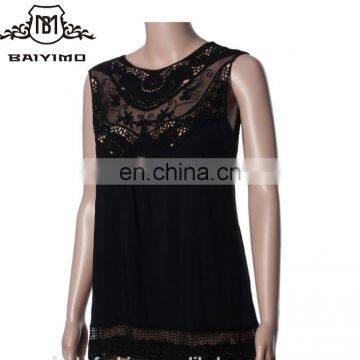 Wholesale Women Summer Vest Sleeveless O-neck Lace Casual Tank Tops