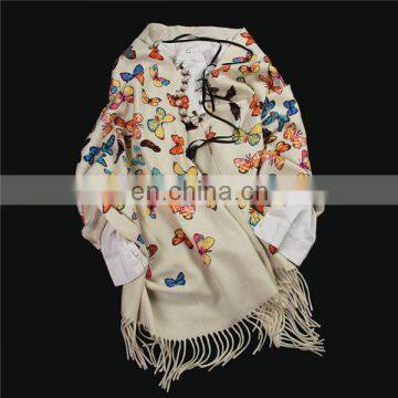 Inner Mongolian Factory Directly Wholesale 100% Cashmere Scarf Woolen Thick Women Warm Butterfly Print Pashmina Shawl photo-3