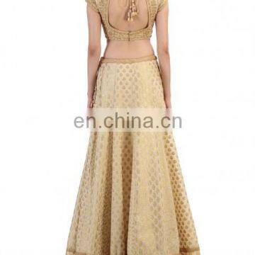 Cream and Golden Embroidered Lengha photo-2