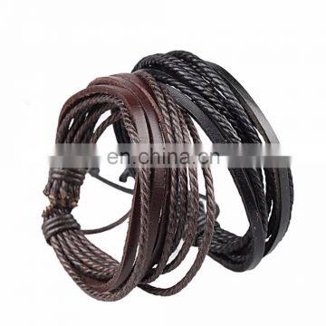 Fashion Men Women Wrap Multilayer Genuine Leather Bracelet Braided rope Jewelry