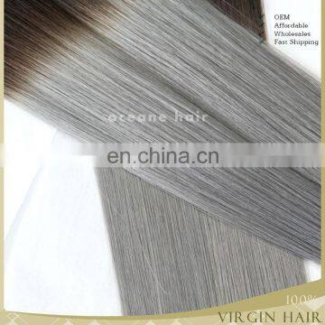 unprocessed wholesale ombre virgin brazilian gray silver color ombre two tone color hair