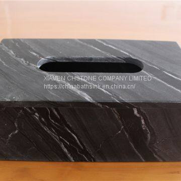 Black Wooden Marble Bathroom Paper Holders Marble Tissue Box photo-2