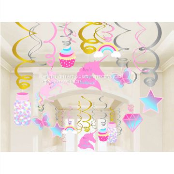 XL059 30pcs Unicorn party kids Birthday Party Decorations foil Swirls Unicorn Party hanging swirl decoration