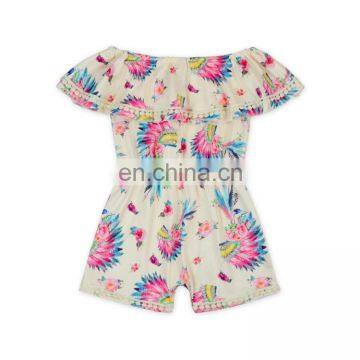 Posh Girls Indiana Feather Head Print Lace Jumpsuit Baby Girl Rompers Kids Clothing Wholesale