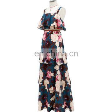 LAITE D2147 Elegant Floral Printed Dresses Women Halter Sleeveless Casual Dresses photo-4