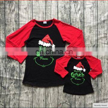 2021 Christmas Mommy and me T-shirt Tops Children Boys Girls raglan sleeve Tees Holiday Mom and kids clothing