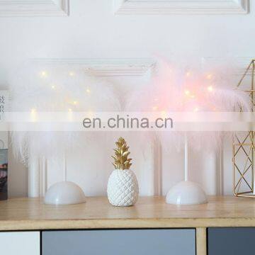 New Arrival Modern Luxury LED feather table lamp pink white feather lamp battery For bedroom Room Decoration