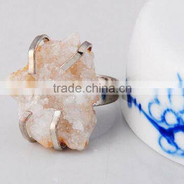 Natural Real Rough Drusy Black Agate Crystal Amethyst Rings Gemstone Ring With Adjustable Metal Women Finger Jewelry photo-5