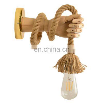 Nordic creative wooden hand hemp rope bedside wall lamps for decoration