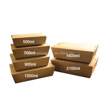Plain 2100ml Disposable Kraft Brown Deli Paper Food Container with Lid