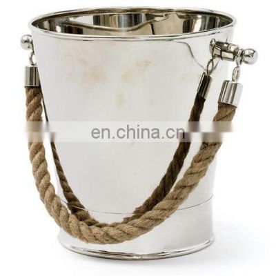 metal shiny wine bucket with rope handle