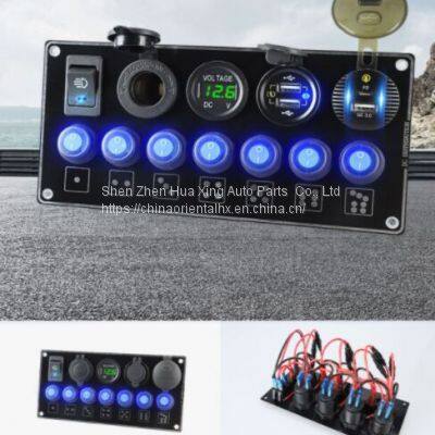 7 Gang Marine Switch Panel With Fuses and PD QC3.0 Fast Charger