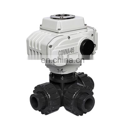 Hot Sale AC220V DN25 1inch 3 Way Plastic PVC  Motor Operated Control Electric Ball Valve  Plastic Ball Valve