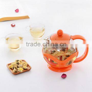 glass teapot with plastic holder handmade glassware ,OEM