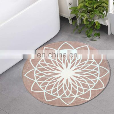 Anti-slip round curved printed microfiber custom design bath floor mat washable bathroom rug mats