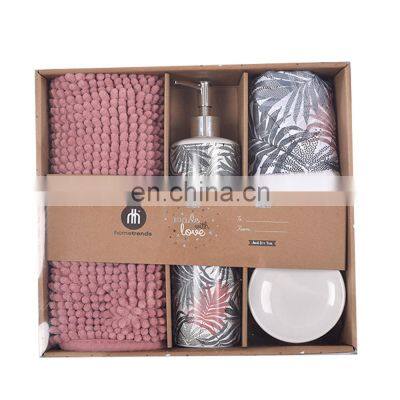 Customize designers ceramic bathroom accessories sets pack with bath mat and towel