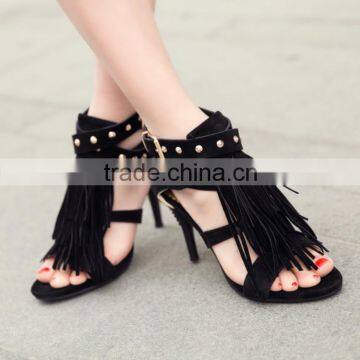 C89542A Europea Lady big size suede tassel single shoes lady shoes fashion high heel shoes