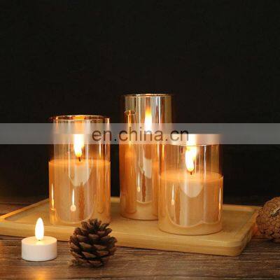 Hot Selling 3D Moving Flame Pillar Home Decoration Timer 4 8 Hours Gold Glass Flameless Led Candle With Remote photo-3
