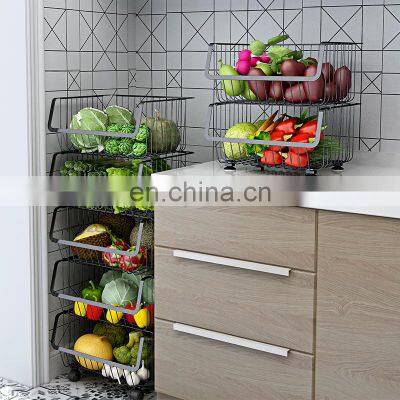 Kitchen Four Layers Storage Basket Fruits and Vegetables Storage Rack Movable Storage and Finishing Rack With Wheels photo-3