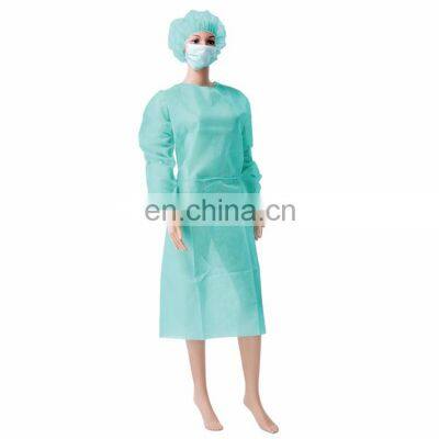 OEM disposable non woven isolation gown blue 35 gr with knitted cuff work gown uniforms for sale