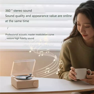 2022 New Blue-tooth 5.0 Vintage Vinyl Record Design Alarm Clock Home Mini Speaker Wireless Portable Speaker