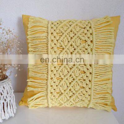 Hot Selling Yellow fringe hand knotted macrame cushion pillow cover Bohemian decoration pillows in Vietnam