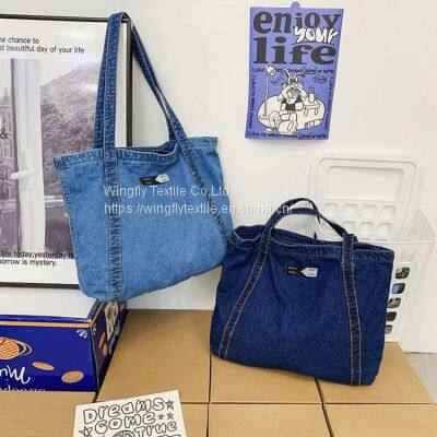 New Ins Japanese Fashion Jeans Bag Versatile Big Denim Designer Bag Student School Canvas Bag Women’s Denim Shoulder Bag 9058