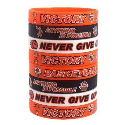 Wholesale in Stock NEVER GIVE up Inspirational Words Silicone Wristband Basketball Fans VICTORY Soft Print Bracelet photo-5