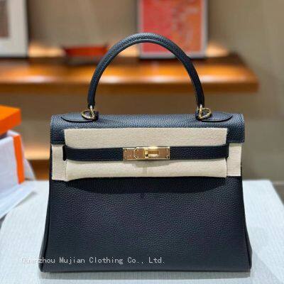 Top-Grain Cowhide Keli Bag With Inner Stitching of Calfskin, Hand-Held Bag, Shoulder Lock Mouth Bag, Genuine Leather Women′s Bag photo-4