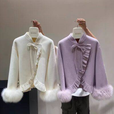 Autumn and winter woolen overcoat, fox fur new Chinese-style woolen coat, overseas Chinese heiress double-sided woolen overcoat, Chinese-style woman