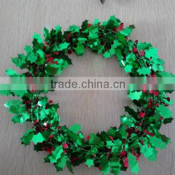 Tinsel Garland With Green Leaves and Red Fruit