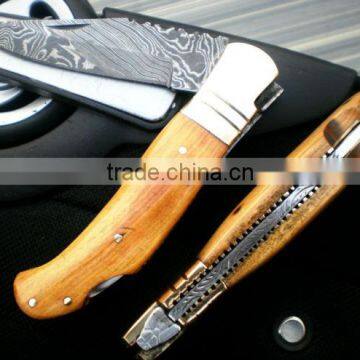 udk f24" custom handmade Damascus pocket knife / folding knife with steel booster and beautiful wood