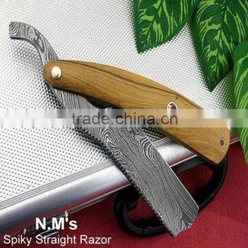 Damascus pocket razor knife with leather sheath RZ12