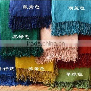 Wholesale Korean Japan Fashion Women Solid Color Plain Tassel France Linen Scarf Shawl