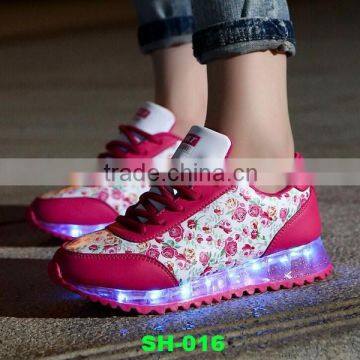 Floral colorful new led shoes girls sports shoes