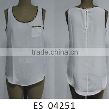 Ladies chiffon normal design sleeveless zipper blouse