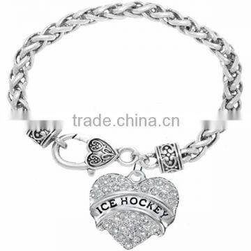 Genuine Austrian Clear Crystal "Ice Hockey" Charm Chain Link Bracelet