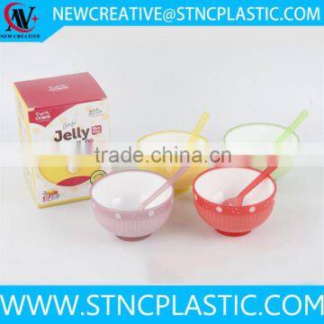 4pcs set Two Tone AquaWhite kids Bello Plastic Serving Bowl with spoon and color box