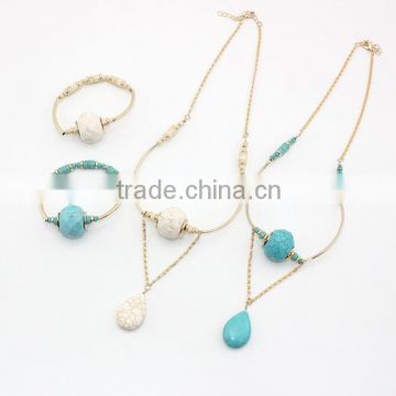 Turquoise Drop Pendant Necklace and Bracelet Set