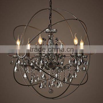 Classical Vintage Round Restaurant Chandeliers Lighting Orb Crystal Chandelier LED Pendant Hanging Light CZ2518B/6A