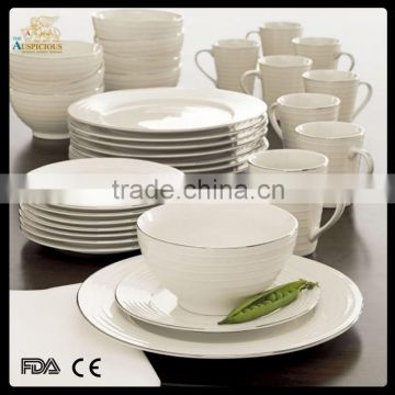 new bone china embossed 48pcs western dinnerware set with golden rim